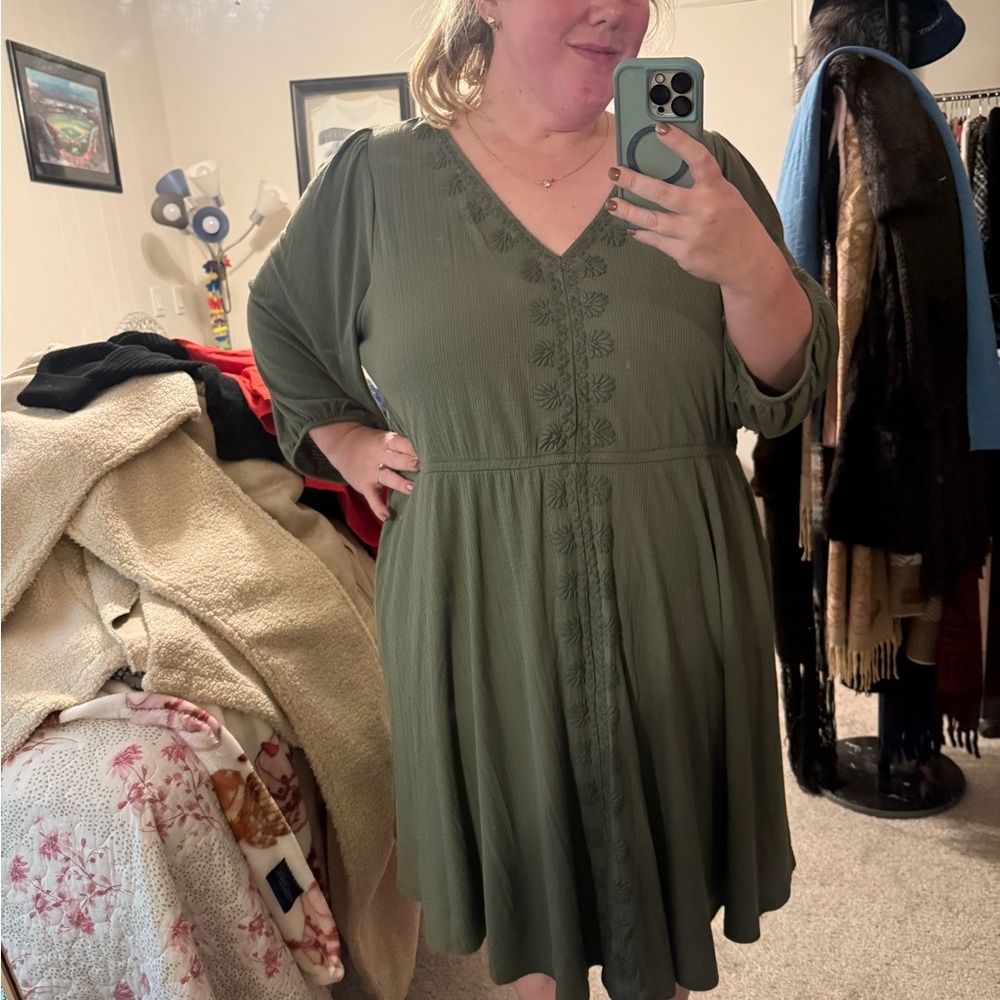 Torrid Olive Green Long Sleeve Dress